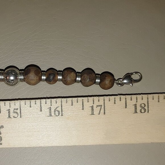 Brighton Kismet Brown Wooden and Silver-Tone Necklace Graduating Bead Chunky 18 - Picture 10 of 12